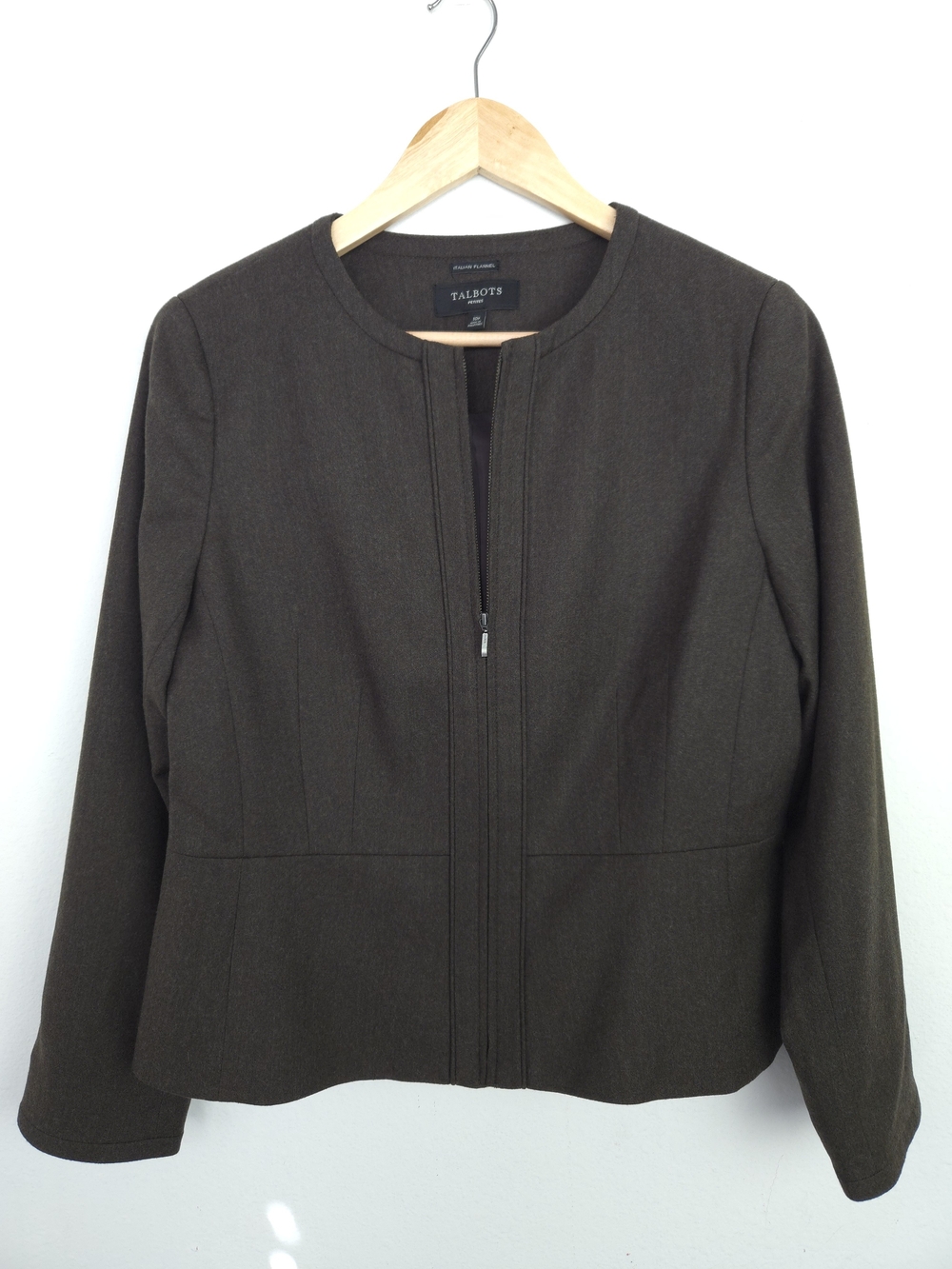 Talbots Petites Italian Flannel 99% Wool Blazer Jacket Brown Olive Womens 10P
